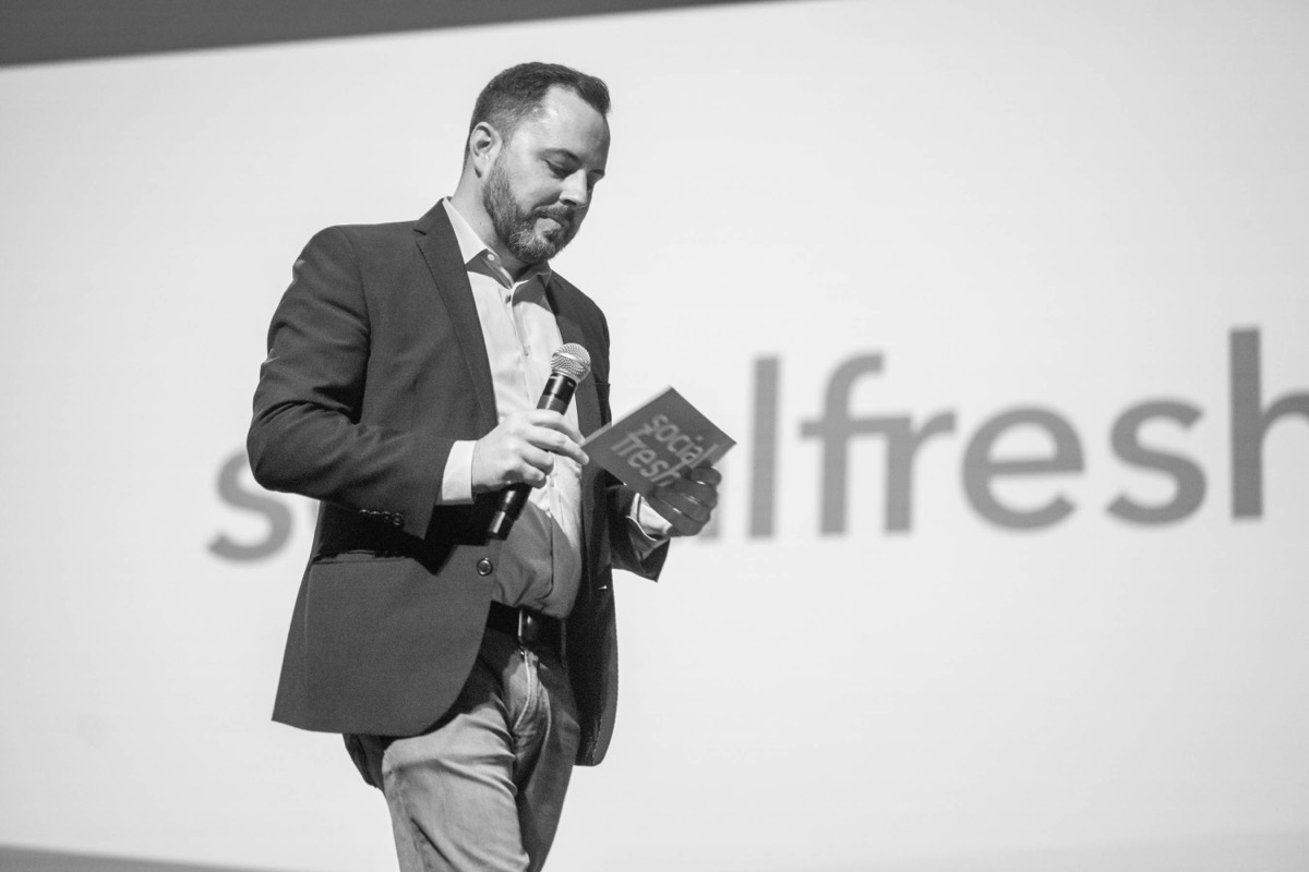 Jason Keath speaking, black and white portrait