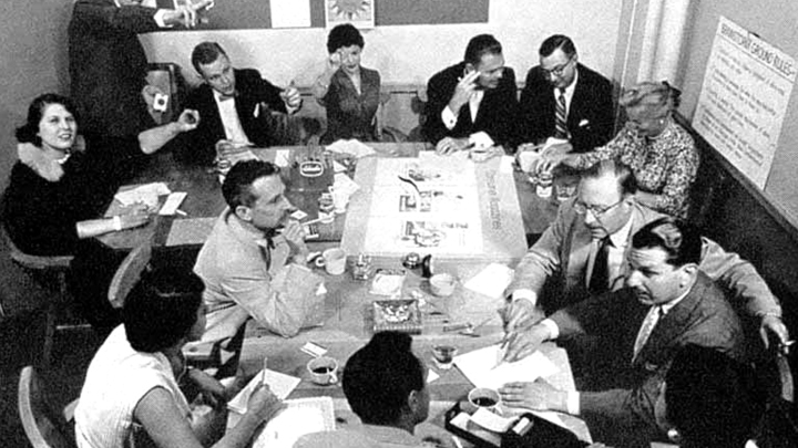 BBDO early brainstorm meeting with rules on wall